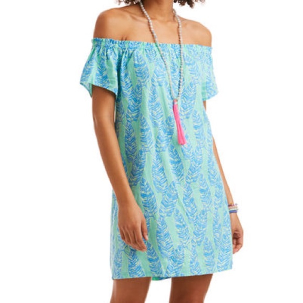 Palm Print Off The Shoulder Dress